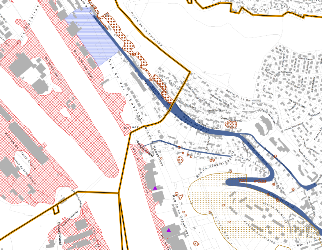 Extrait de plan des risques d'un PLUi (exemple : zone inondable)